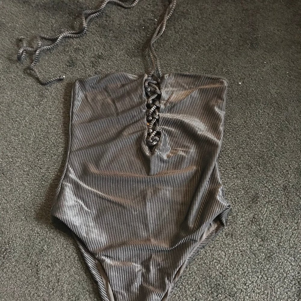 Tobi Black Lace Up One Piece Bathing Suit